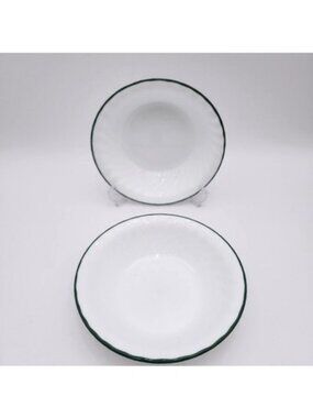 Set of  of 2 Corelle Callaway Soup Cereal Bowl Dark Green Trim Swirl Pattern